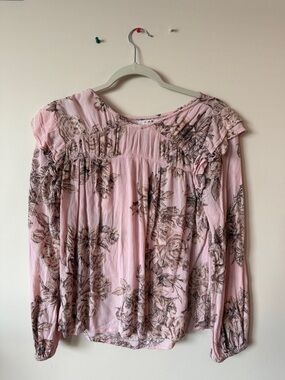 Maurices Pink Floral Ruffle Long Sleeve Blouse